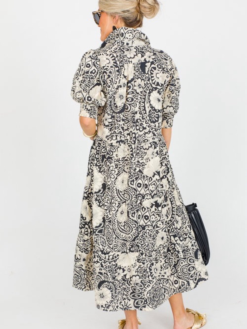 Umgee Black & Cream Floral Paisley Midi Dress - Picture 2 of 4